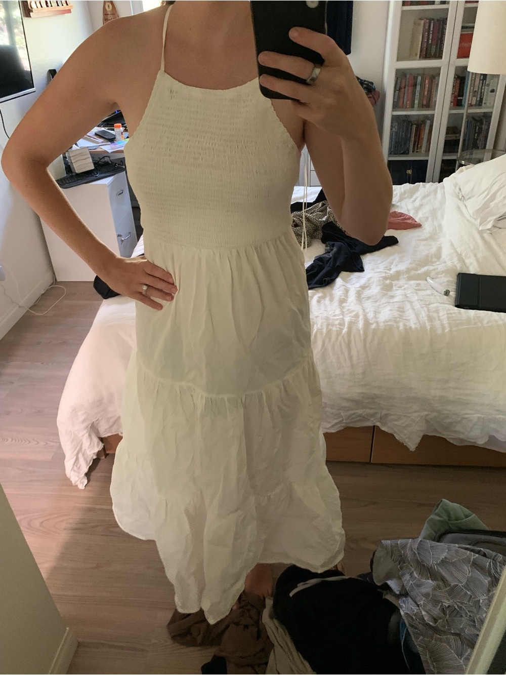 Women’s White Smocked Halter Midi Dress